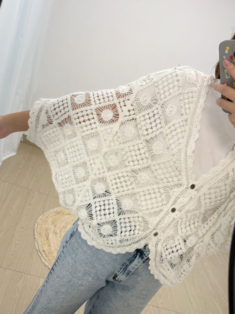[CROCHET] SACO CON BOTON PERLAS