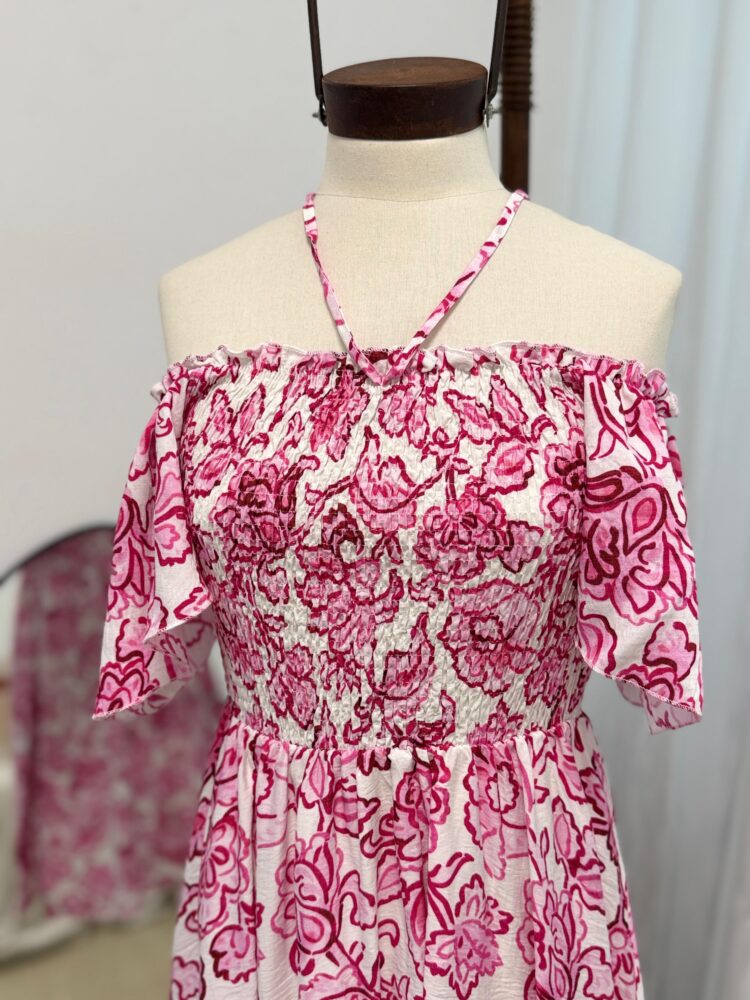 VESTIDO PAISANA FLORES DE LINO
